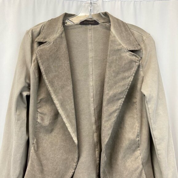 Grey Violet Womens Open Front Jacket Beige Waist Length Stretch Collar Italy M - Picture 2 of 11